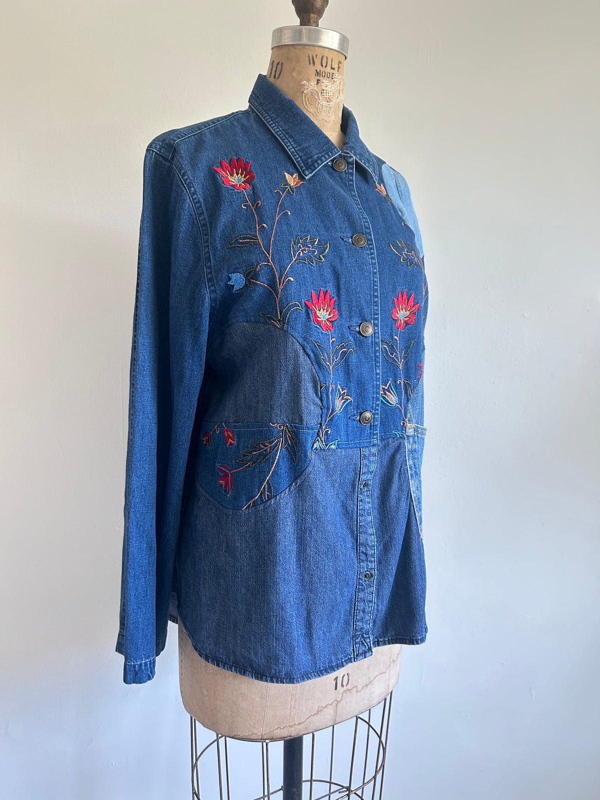 Upcycled Modern Workwear Denim Shirt - Circle Series Size M/L #DENML5