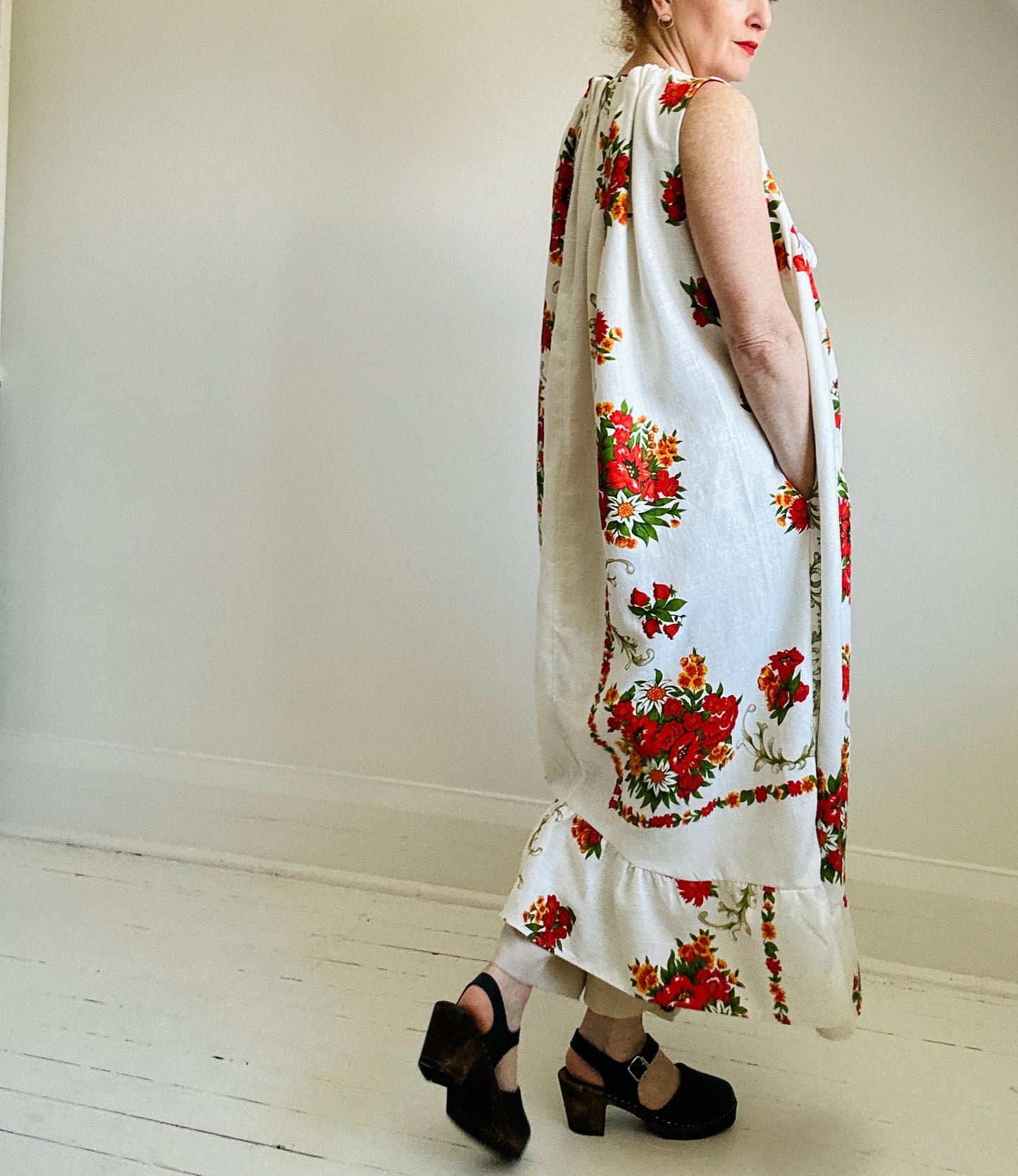 Marlowe Maxi Dress with Upcycled Vintage Linen Tablecloth O/S # MAR6