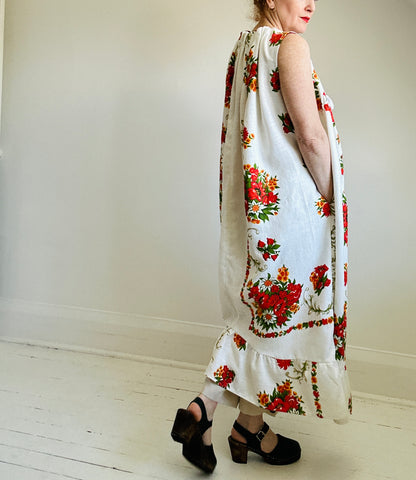 Marlowe Maxi Dress with Upcycled Vintage Linen Tablecloth O/S # MAR6