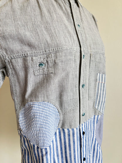 Upcycled Modern Workwear Pinstripe Shirt - Circle Series Size M/L #PIN1