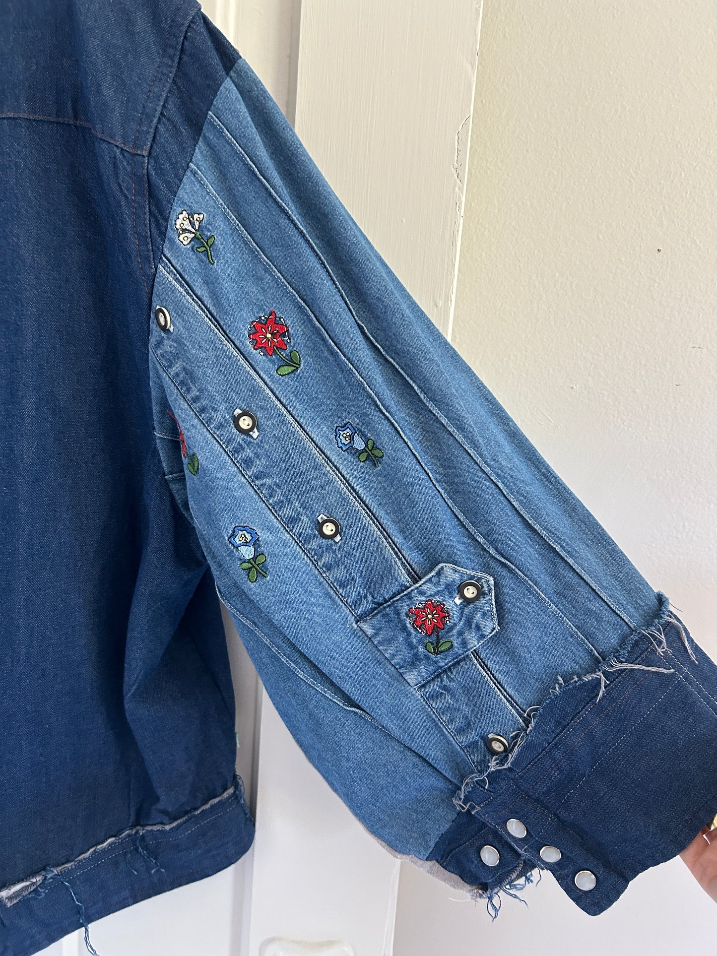Ellis Reclaimed Patchwork Wrangler Denim Shirt with Handstitching & Hand Dyed Twill Ribbon 2X/3X #ELL8