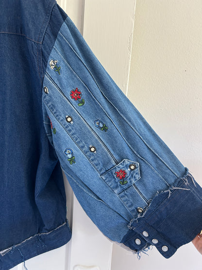 Ellis Reclaimed Patchwork Wrangler Denim Shirt with Handstitching & Hand Dyed Twill Ribbon 2X/3X #ELL8