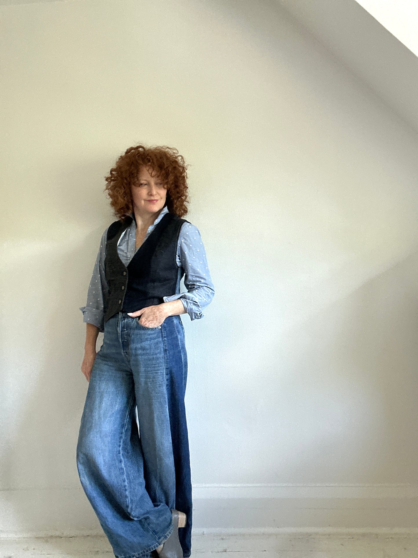 Leni Reclaimed Patchwork Denim Vest with Cotton Lining S/M #LENI5