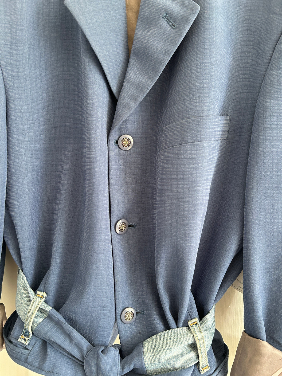 Cropped Upcycled L’Altro Vomo Blazer with Denim Belt Size L/XL #BLAZLXL4