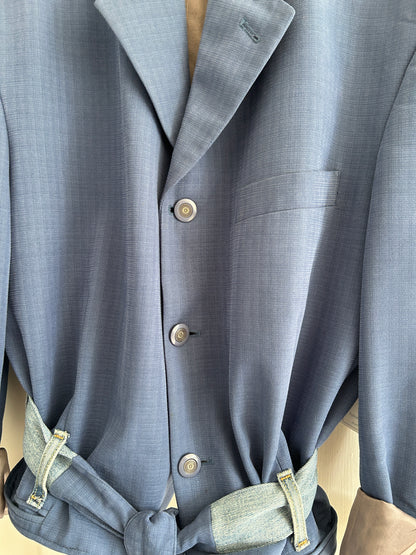 Cropped Upcycled L’Altro Vomo Blazer with Denim Belt Size L/XL #BLAZLXL4