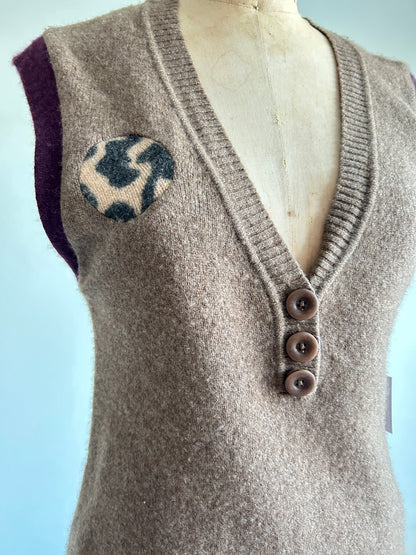 Abstract Art Patched Upcycled Cashmere Vest Size S/M #CAVSM25