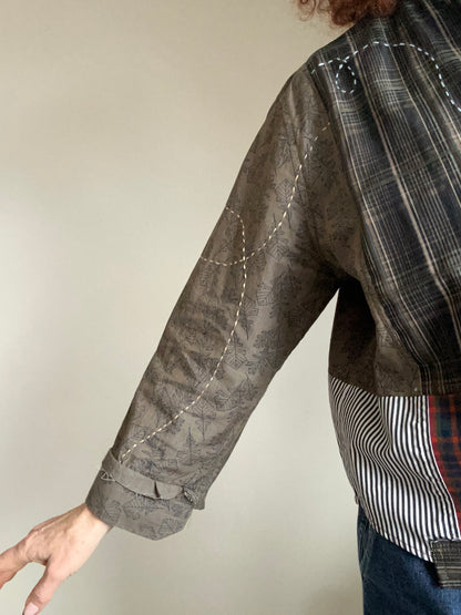 Reworked “Tuxedo Workwear” Buttondown Shirt with Handstitching XL/2X #TBX2X19