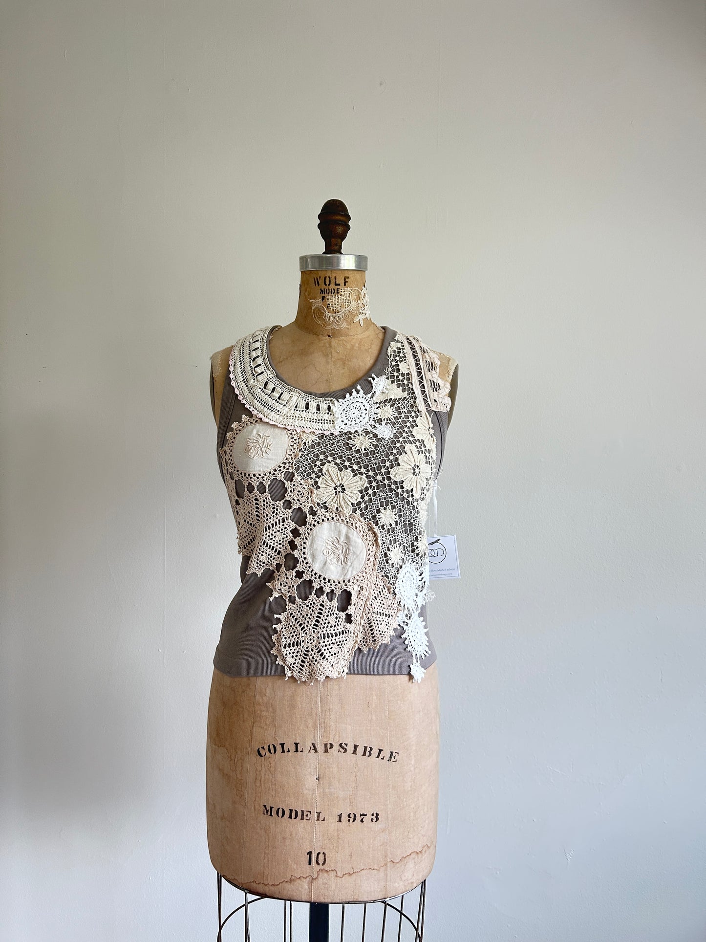 Upcycled Vintage Lace Tank  S/M #TANK2