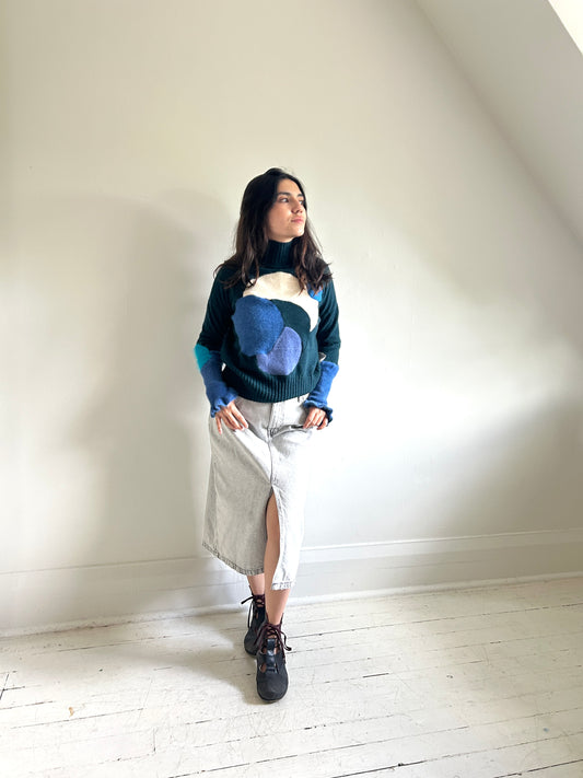 Abstract Art Patched Upcycled Cashmere Sweater S/M #ART28