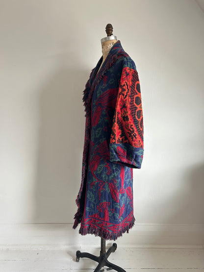 Vivianne Duster Jacket with Upcycled Throw Blankets Cardinal Theme XS/S #CVDTXSS27