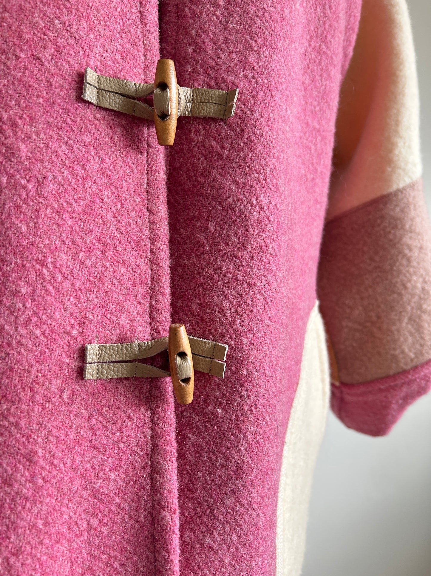Vivianne Jacket with Upcycled Vintage Wool Patchwork & Leather & Wooden Toggles Size XL/2X #CVJWX2X56