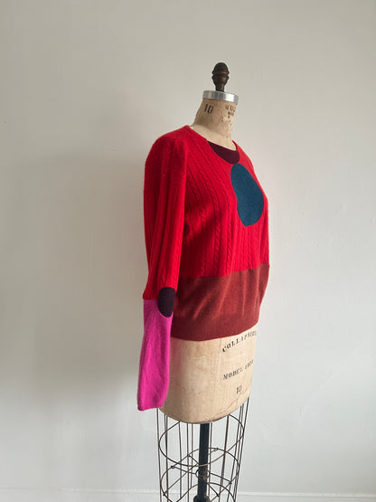 Abstract Art Patched Upcycled Cashmere Sweater XL/2X #CASX2X27