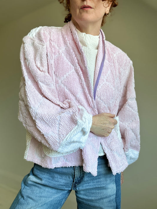 Vivianne Cropped Jacket with Upcycled Vintage Chenille Size 2X/3X #CVCCH23X22