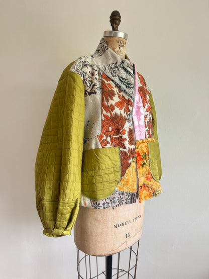 Billie Zip Up Jacket with Upcycled Spliced Scrap Vintage Textiles Size XL/2X #BILLX2XCR