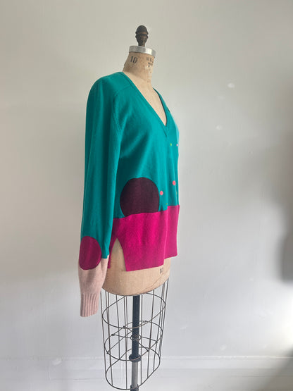 Needlefelted and Circle Patched Confetti Cashmere Sweater XL/2X #CASX2X1