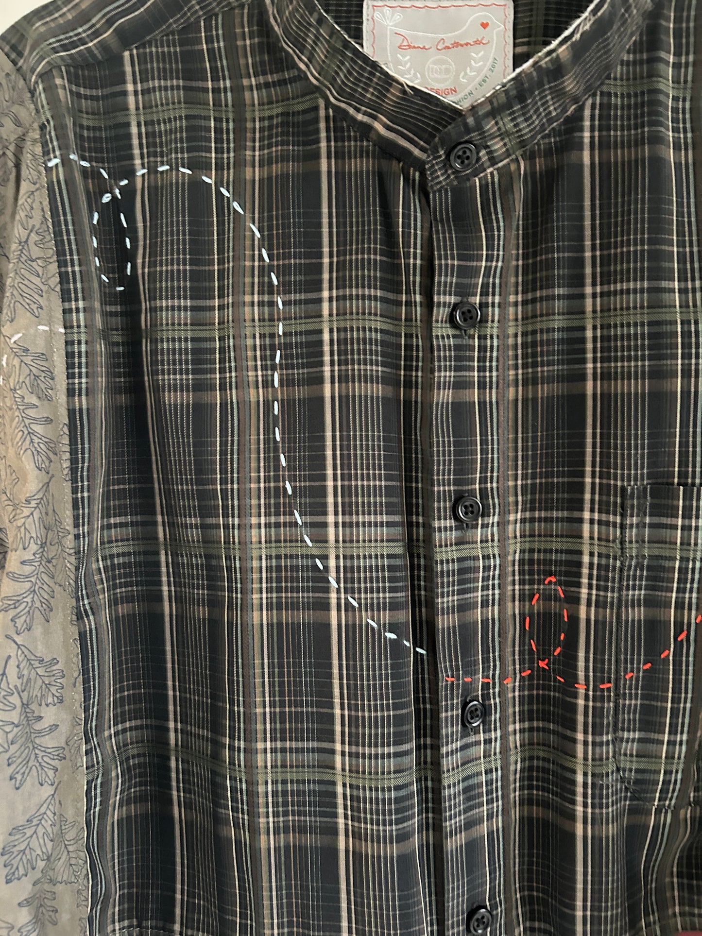 Reworked “Tuxedo Workwear” Buttondown Shirt with Handstitching XL/2X #TBX2X19