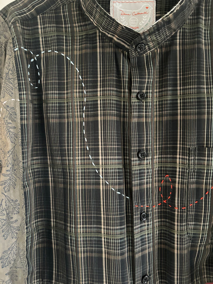 Reworked “Tuxedo Workwear” Buttondown Shirt with Handstitching XL/2X #TBX2X19