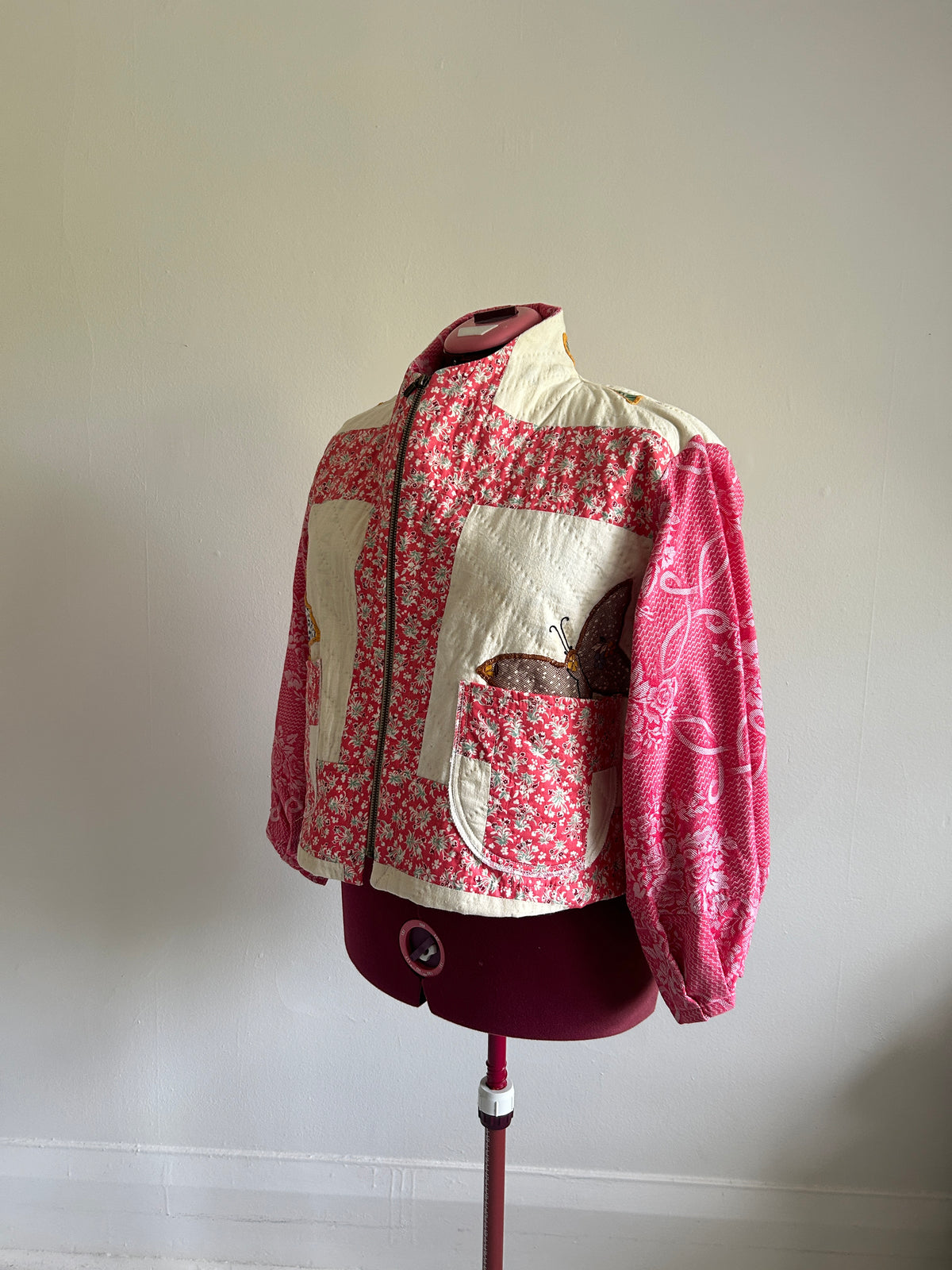Billie Zip Up Jacket with Upcycled Vintage Butterfly Quilt Size XL/2X #BILLX2XCR1