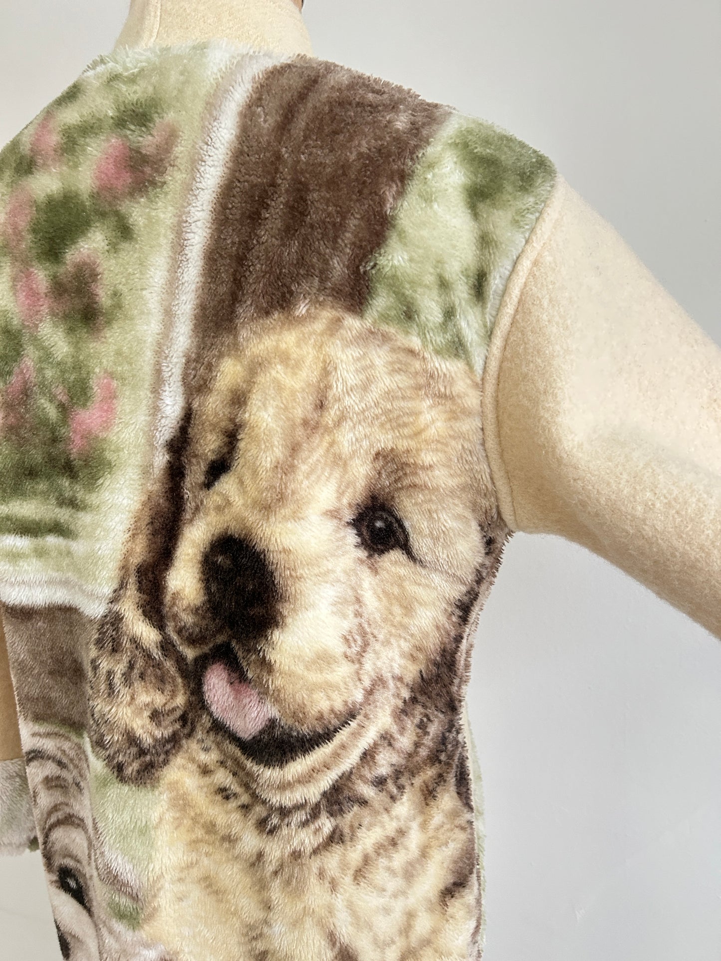 Vivianne Duster with Upcycled Fleece & Vintage Wool Blanket Puppy Theme Size S/M #CVDWSM43