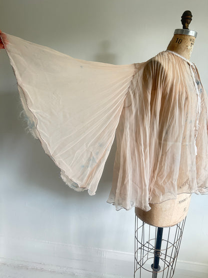 Ethereal Vintage Peachy Beige Sheer Hand dyed Pleated Top Size up to L #VIN2