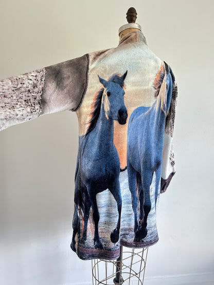 Vivianne Jacket with Upcycled Fleece Throw Blanket Horse Size S/M #VIVFLE1