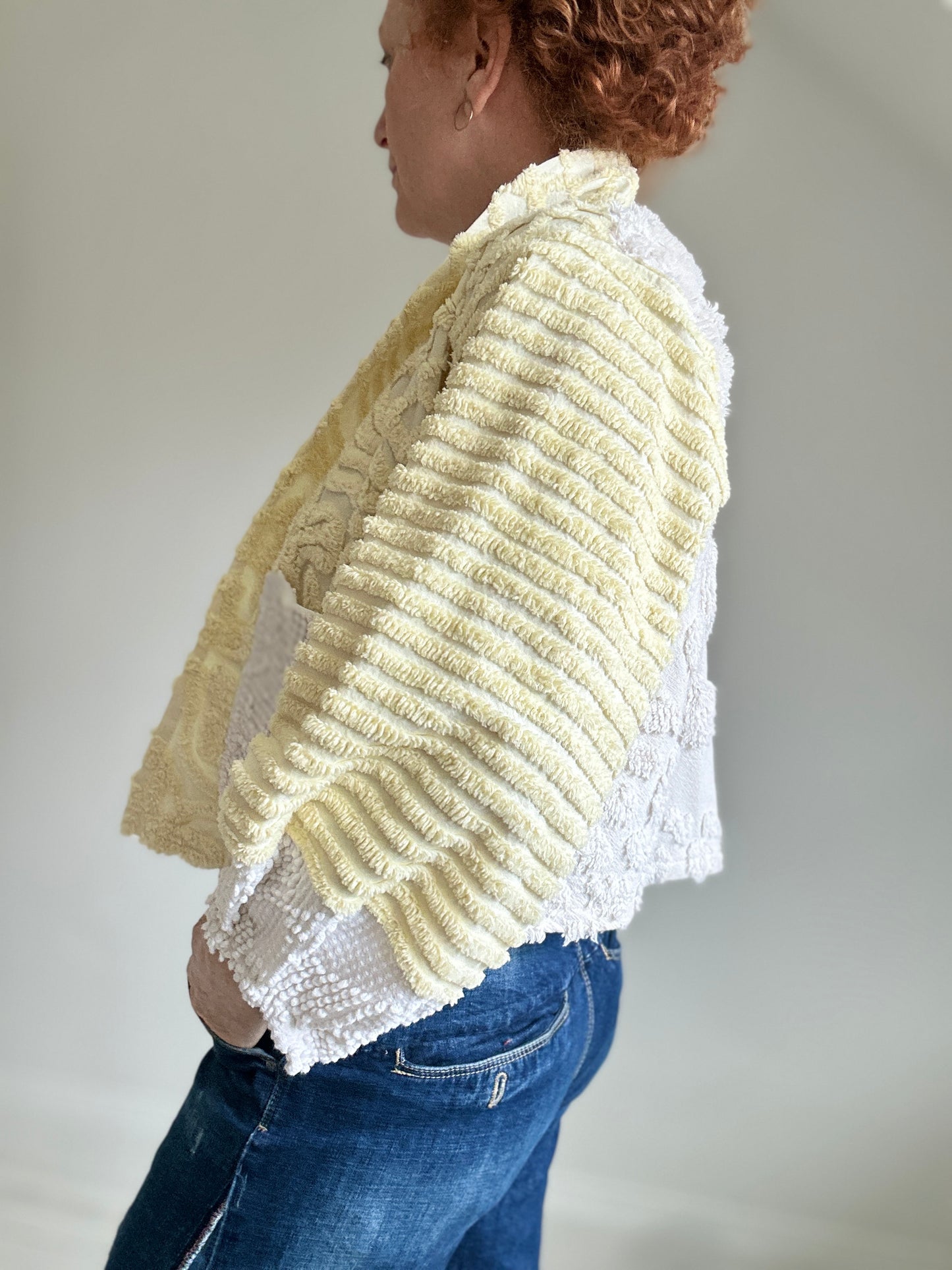 Vivianne Cropped Jacket with Upcycled Vintage Chenille Size S/M #CVCCHSM12
