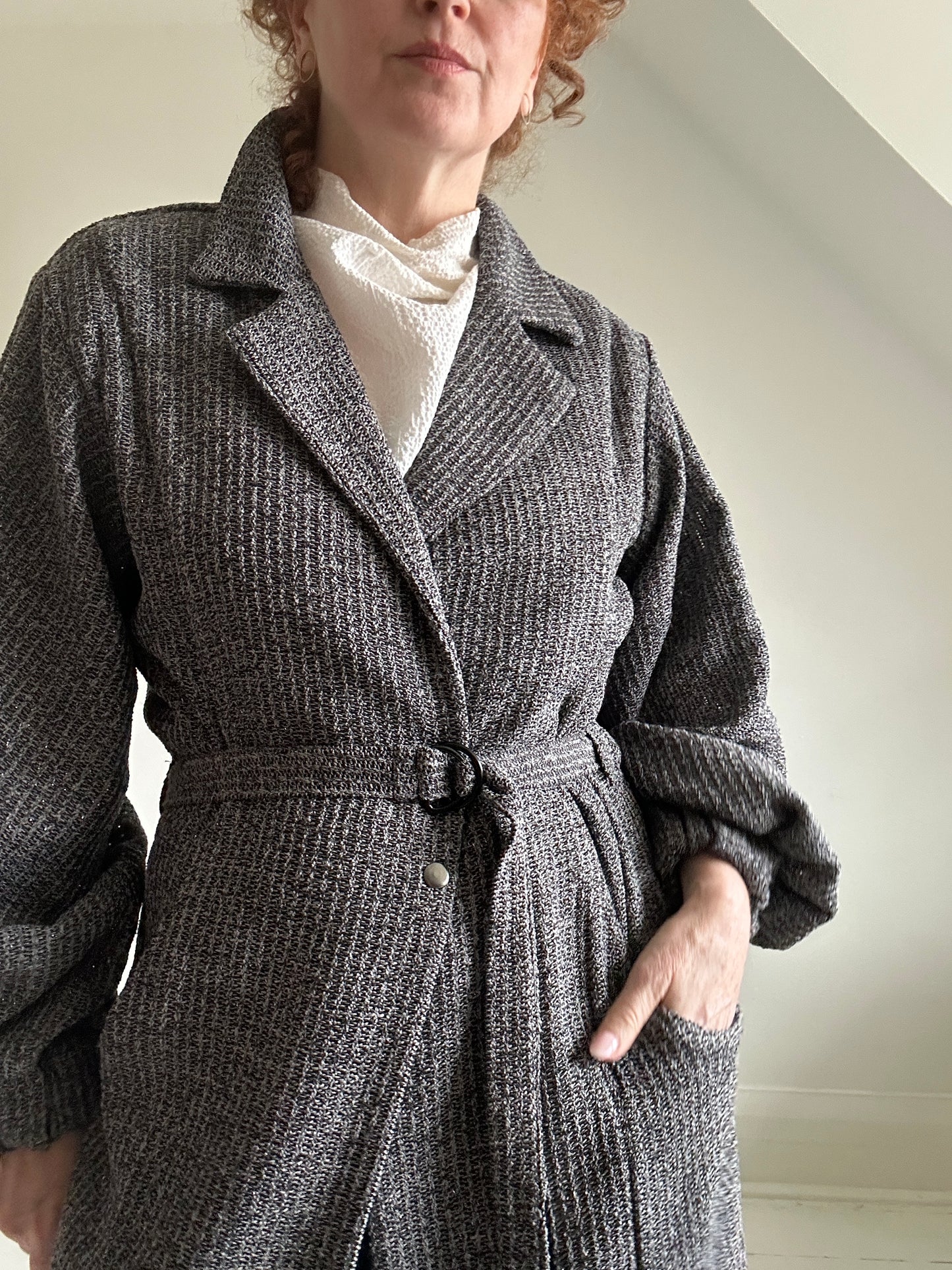Edit Trench with Deadstock Charcoal & Silver Weave Sizes XS-2X #CTEB