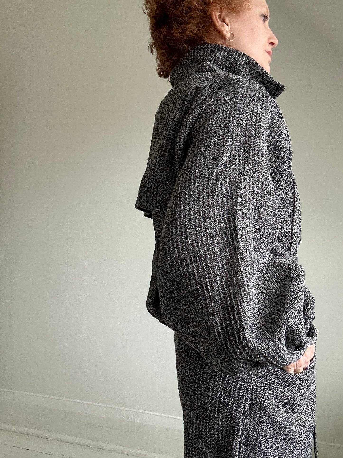 Edit Trench with Deadstock Charcoal & Silver Weave Sizes XS-2X #CTEB