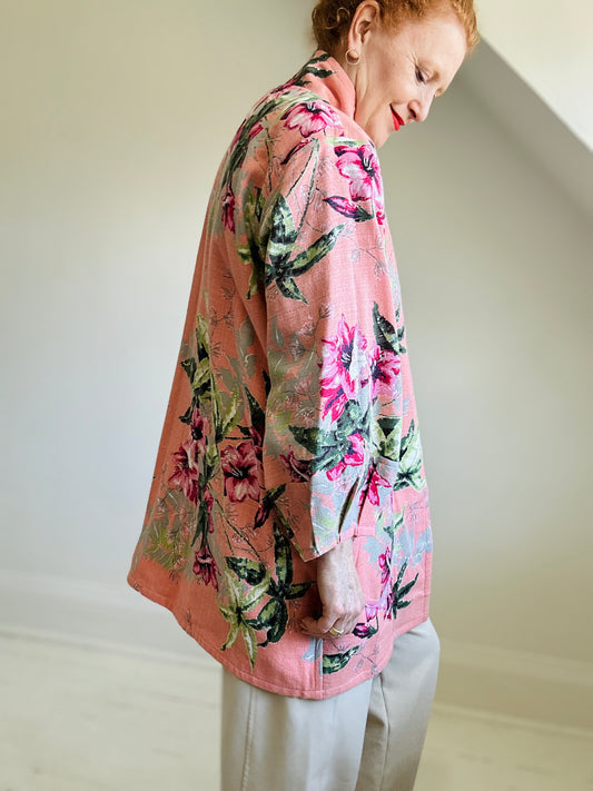 Vivianne Upcycled Vintage Barkcloth & Lined Jacket Size M/L #CVJCML105