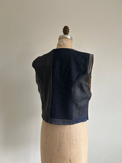 Leni Reclaimed Patchwork Denim Vest with Cotton Lining M/L #DVML13