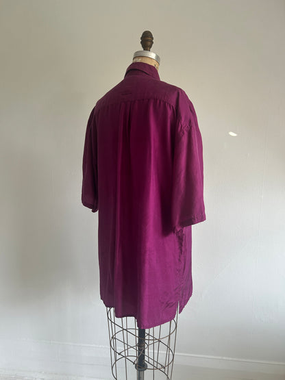 Vintage Silk Blouse with YoYo Quilt Appliqué Size XL #YOYO2