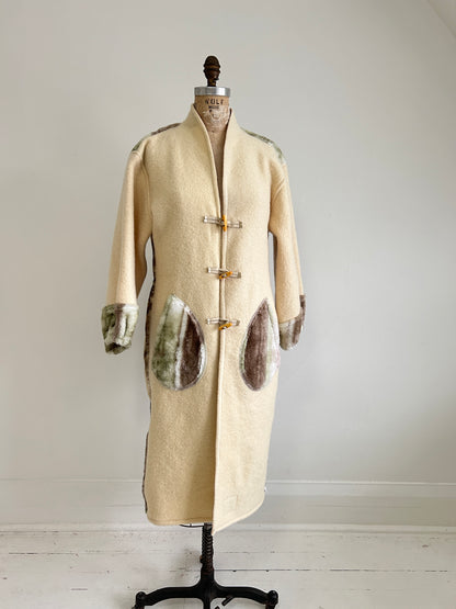 Vivianne Duster with Upcycled Fleece & Vintage Wool Blanket Puppy Theme Size S/M #CVDWSM43