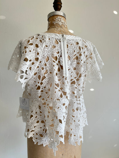 Preloved Upcycled white Lace Top Size S/M #VIN2