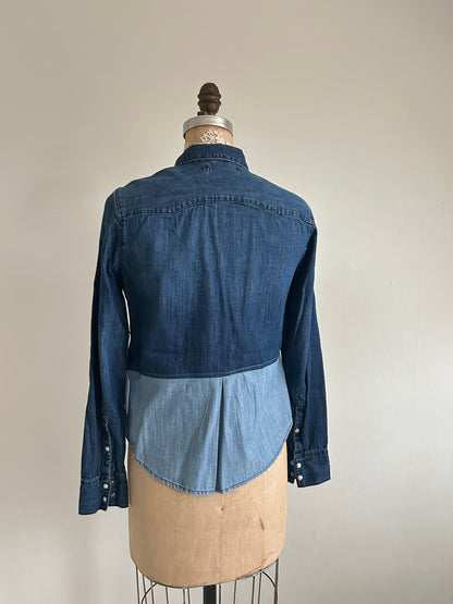 Upcycled Modern Workwear Denim Shirt - Circle Series Size XS/S #DBXSS4