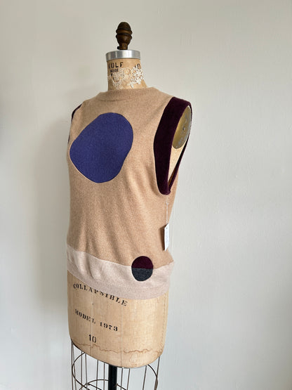 Abstract Art Patched Upcycled Cashmere Vest Size XL/2X #ARTV6