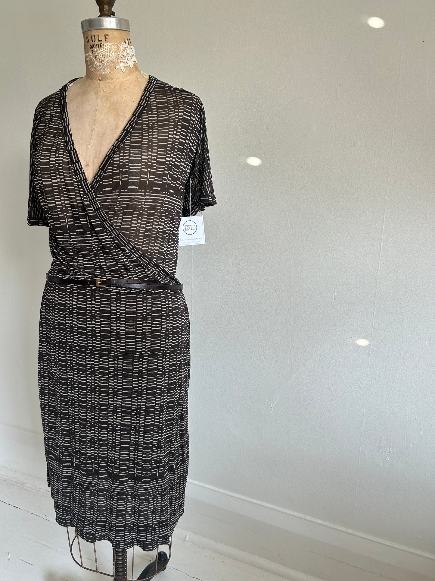 Preloved Hugo Boss Silk Sheer Faux Wrap Dress Size M #VIN8