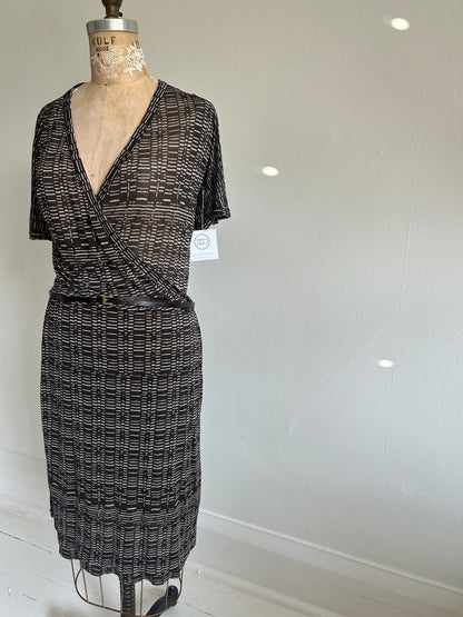 Preloved Hugo Boss Silk Sheer Faux Wrap Dress Size M #VIN8