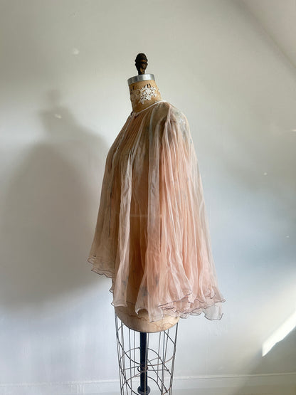 Ethereal Vintage Peachy Beige Sheer Hand dyed Pleated Top Size up to L #VIN2