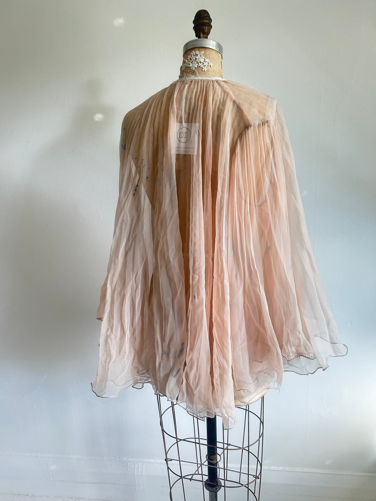Ethereal Vintage Peachy Beige Sheer Hand dyed Pleated Top Size up to L #VIN2