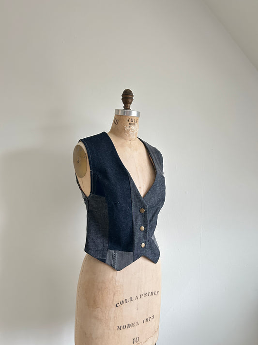 Leni Reclaimed Patchwork Denim Vest with Cotton Lining XS #DVXS12