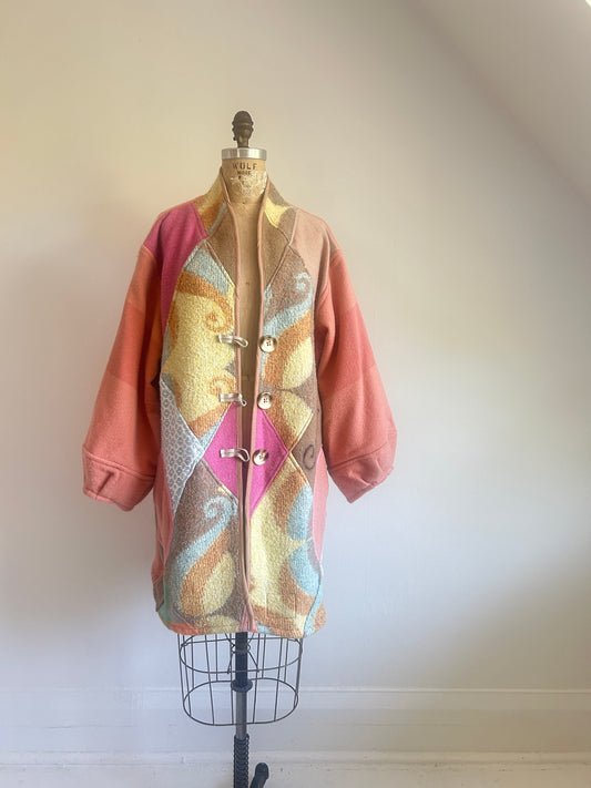 Vivianne Jacket with Upcycled Vintage Wool & Throw Blanket Harlequin Patchwork Size XL/2X #CVDWX2X7