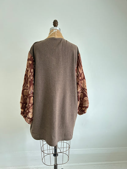 Vivianne Jacket with Upcycled Vintage Wool & Throw Blanket & Leather & Wooden Toggles Size XL/2X #CVJWX2X44