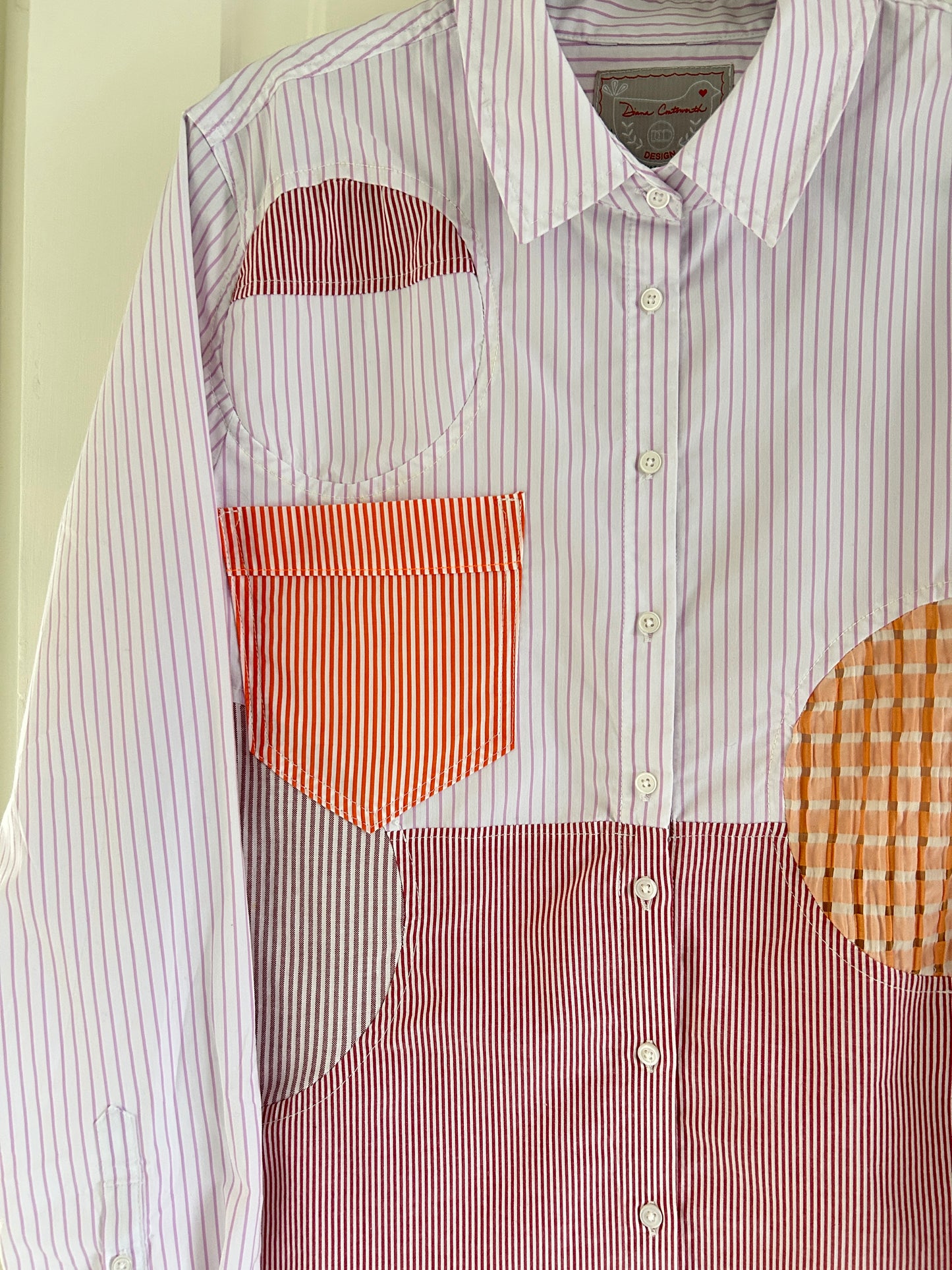 Upcycled Modern Workwear Pinstripe Shirt - Circle Series Size L/XL #PIN13