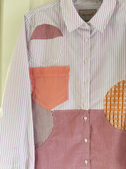 Upcycled Modern Workwear Pinstripe Shirt - Circle Series Size L/XL #PIN13