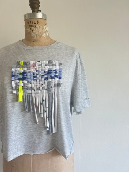 Reworked Preloved Cropped Tshirt - Woven Series Size L/XL #TSHIRT9