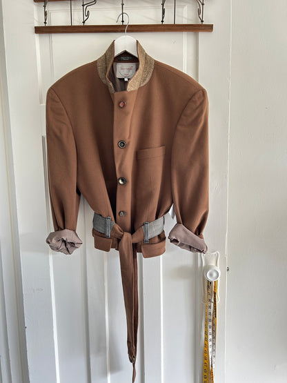 Cropped Upcycled Harry Rosen Cashmere Blazer with Denim Belt Size XL/2X #BLAZX2X5