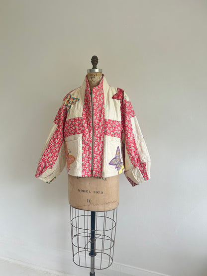 Billie Zip Up Jacket with Upcycled Vintage Butterfly Quilt Size XL/2X #BILLX2XCR4