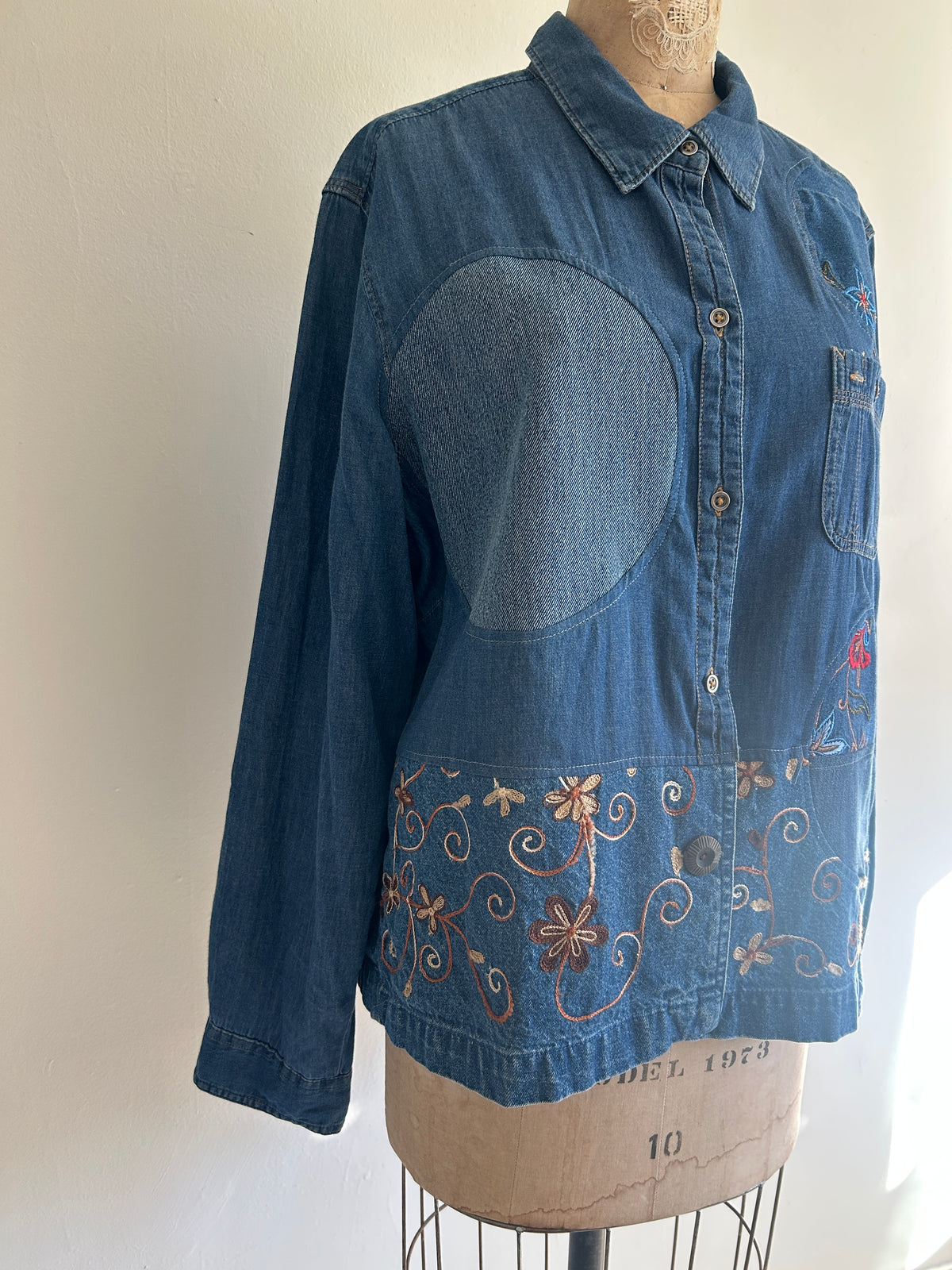 Upcycled Modern Workwear Denim Shirt - Circle Series Size 2X/3X #DEN23X3