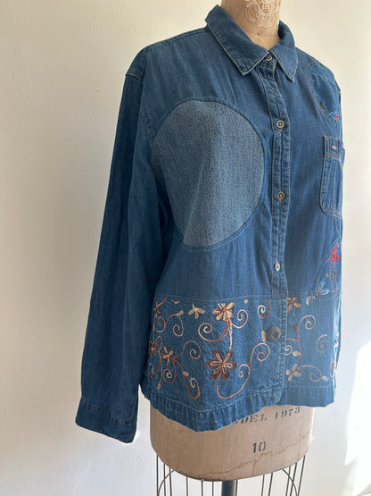 Upcycled Modern Workwear Denim Shirt - Circle Series Size 2X/3X #DEN23X3