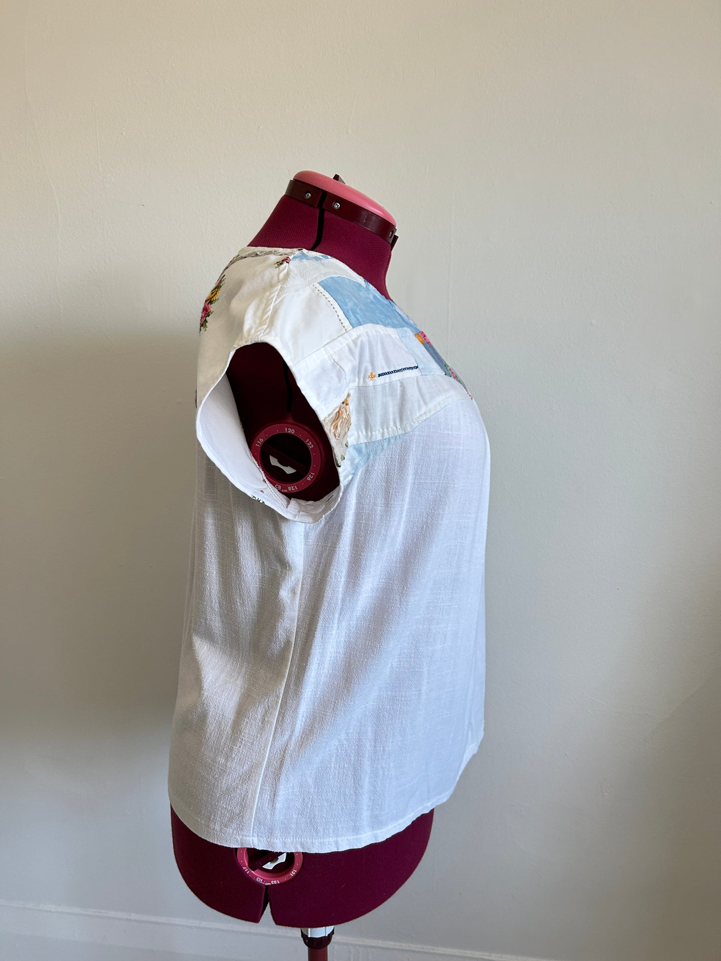 Peony Top - One of a Kind Upcycled & Vintage Textiles, Hand Dyed, Embroidered Cotton & Linen Size XL #PEO14